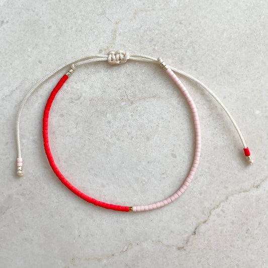 Delica Armband -  Red & Soft Pink