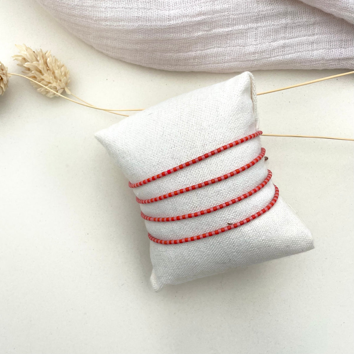 Delica Armband -  Red & Soft Pink